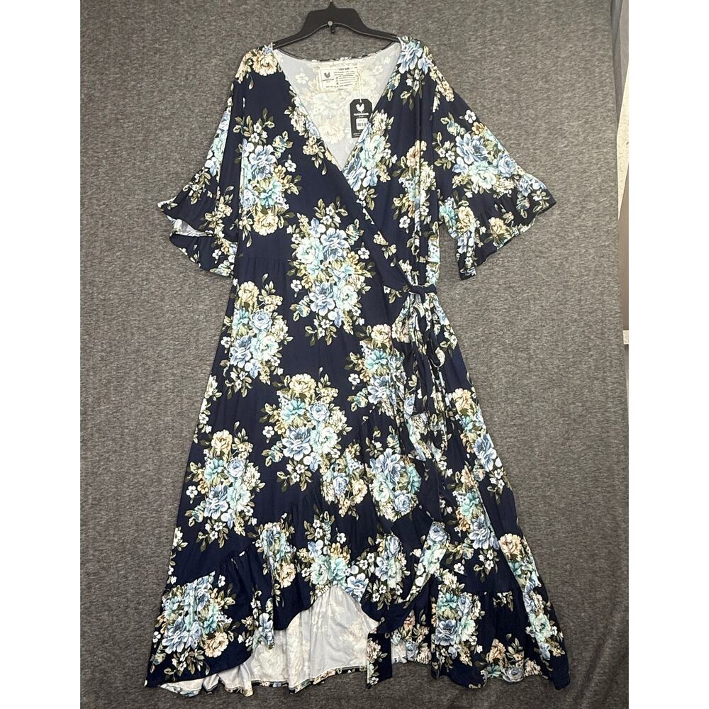 Farmhouse Frocks 3XL Penny Swing high low hem floral print wrap maxi dress NEW